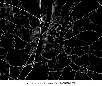 Mapa vetorial de Troy New York nos Estados Unidos da América com estradas brancas isoladas sobre um fundo preto