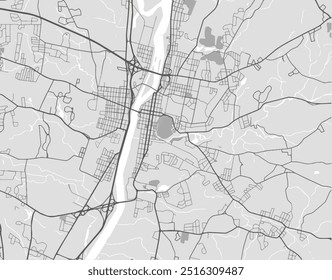 Mapa vetorial da cidade de Troy New York, nos Estados Unidos da América, com estradas pretas isoladas sobre um fundo cinza.