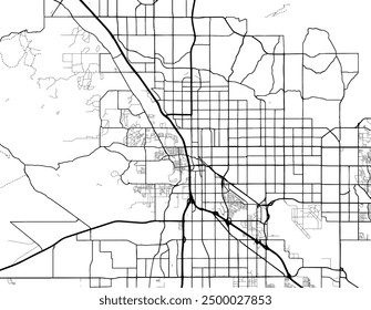 Vektor-Stadtplan von Tucson Arizona in den Vereinigten Staaten von Amerika mit schwarzen Straßen einzeln auf weißem Hintergrund.