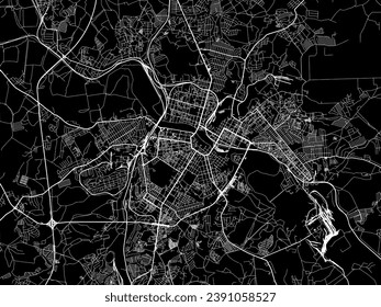 Vector city map of Tula in the Russian Federation with white roads isolated on a black background.