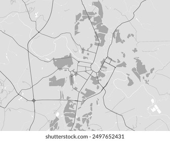 Vector city map of Tula in the Russian Federation with black roads isolated on a grey background.