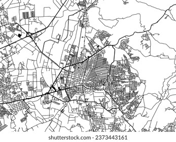 Vector city map of Tulancingo in Mexico with black roads isolated on a white background.