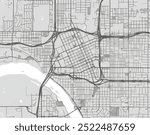 Vector city map of Tulsa Center Oklahoma in the United States of America with black roads isolated on a grey background.