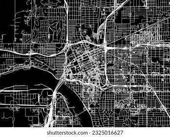 Vector city map of Tulsa Center Oklahoma in the United States of America with white roads isolated on a black background.