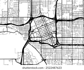 Mapa da cidade vetorial do Tulsa Center Oklahoma nos Estados Unidos da América com estradas pretas isoladas sobre um fundo branco.