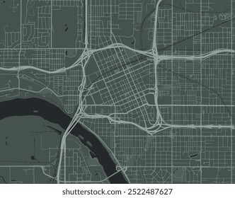 Mapa da cidade vetorial do Tulsa Center Oklahoma nos Estados Unidos da América com estradas brancas isoladas sobre um fundo verde.