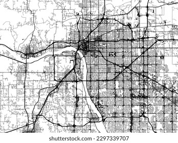 Vector city map of Tulsa Oklahoma in the United States of America with black roads isolated on a white background.