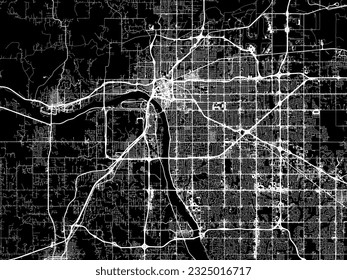 Vector city map of Tulsa Oklahoma in the United States of America with white roads isolated on a black background.