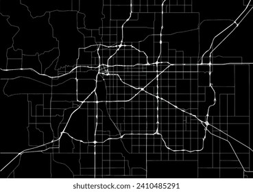 Vector city map of Tulsa Oklahoma in the United States of America with white roads isolated on a black background.