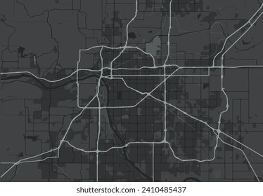 Mapa de la ciudad vectorial de Tulsa Oklahoma en los Estados Unidos de América con carreteras blancas aisladas en un fondo gris.