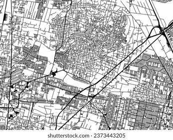 Mapa vectorial de la ciudad de Tultepec en México con carreteras negras aisladas en un fondo blanco.