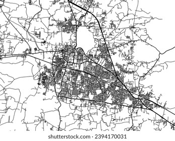 Vector city map of Tumkur in the Republic of India with black roads isolated on a white background.