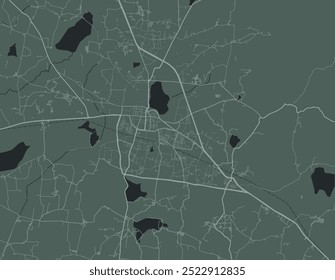 Vector city map of Tumkur in the Republic of India with white roads isolated on a green background.
