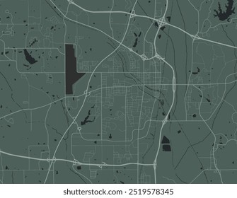 Vector city map of Tupelo Mississippi in the United States of America with white roads isolated on a green background.