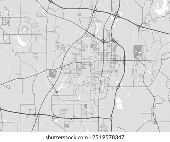 Mapa da cidade vetorial de Tupelo Mississippi nos Estados Unidos da América com estradas pretas isoladas sobre um fundo cinza.