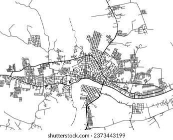 Vector city map of Tuxpam de Rodriguez Cano in Mexico with black roads isolated on a white background.