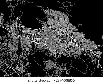 Vector city map of Tuxtla in Mexico with white roads isolated on a black background.