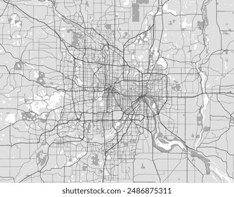 Vector city map of Twin cities Minnesota in the United States of America with black roads isolated on a grey background.