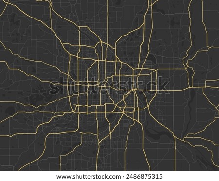 Vector city map of Twin cities Minnesota in the United States of America with yellow roads isolated on a brown background.