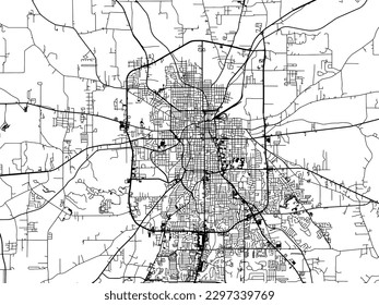 Vector city map of Tyler Texas in the United States of America with black roads isolated on a white background.