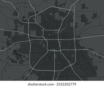 Mapa vetorial da cidade de Tyler Texas nos Estados Unidos da América com estradas brancas isoladas sobre um fundo cinza.