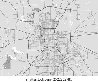 Mapa vetorial da cidade de Tyler Texas nos Estados Unidos da América com estradas pretas isoladas sobre um fundo cinza.