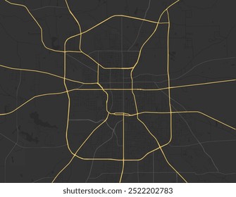 Mapa vetorial de Tyler Texas nos Estados Unidos da América com estradas amarelas isoladas sobre um fundo marrom.