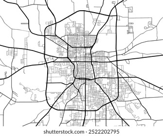 Mapa vetorial de Tyler Texas nos Estados Unidos da América com estradas pretas isoladas sobre um fundo branco.