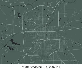 Mapa vetorial de Tyler Texas nos Estados Unidos da América com estradas brancas isoladas sobre um fundo verde.