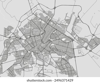 Vector city map of Uberlandia in Brazil with black roads isolated on a grey background.