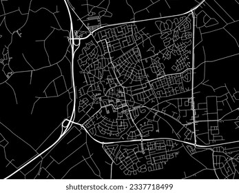 Vector city map of Uden in the Netherlands with white roads isolated on a black background.