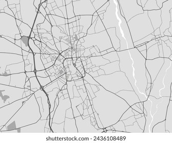 Vector city map of Udine in Italy with black roads isolated on a grey background.