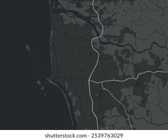 Vector city map of Udupi in the Republic of India with white roads isolated on a grey background.