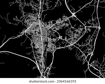 Vector city map of Uijeongbu-si in the South Korea with white roads isolated on a black background.