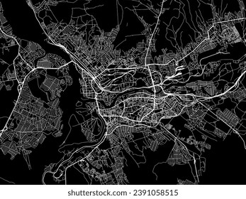 Vector city map of Ulan-Ude in the Russian Federation with white roads isolated on a black background.