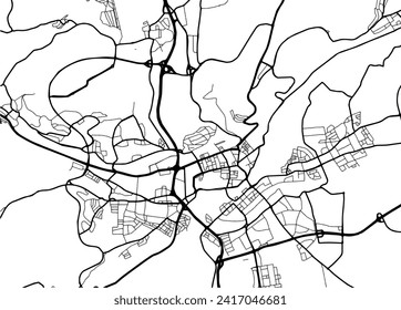 Vector city map of Ulm in the Germany with black roads isolated on a white background.