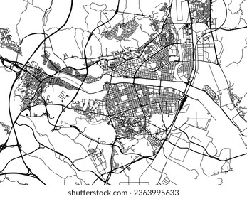 Vector city map of Ulsan in the South Korea with black roads isolated on a white background.