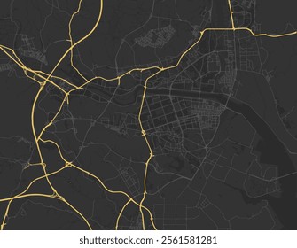 Vector city map of Ulsan in the South Korea with yellow roads isolated on a brown background.