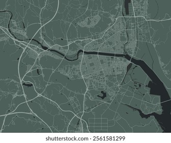 Vector city map of Ulsan in the South Korea with white roads isolated on a green background