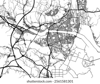 Vector city map of Ulsan in the South Korea with black roads isolated on a white background.