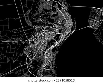 Vector city map of Ulyanovsk in the Russian Federation with white roads isolated on a black background.