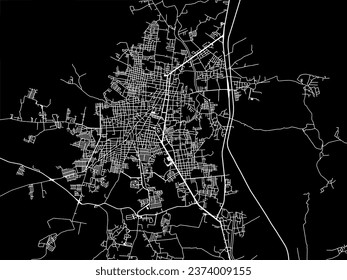 Vector city map of Uriangato in Mexico with white roads isolated on a black background.