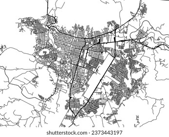 Vector city map of Uruapan in Mexico with black roads isolated on a white background.