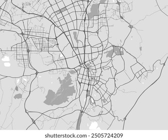 Vector city map of Urumqi in the People's Republic of China with black roads isolated on a grey background.