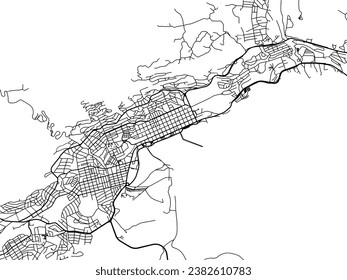 Vector city map of Ushuaia in Argentina with black roads isolated on a white background.