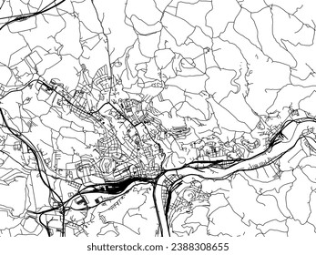 Vector city map of Usti nad Labem in the Czech Republic with black roads isolated on a white background.