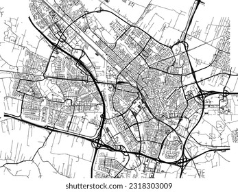 Mapa de la ciudad vectorial de Utrecht en los Países Bajos con carreteras negras aisladas en un fondo blanco.