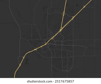 Vector city map of Vacaville California in the United States of America with yellow roads isolated on a brown background.