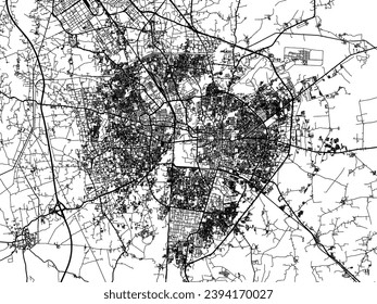 Vektor Stadtplan von Vadodara in der Republik Indien mit schwarzen Straßen einzeln auf weißem Hintergrund.