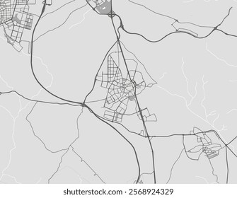 Vector city map of Valdemoro in Spain with black roads isolated on a grey background.